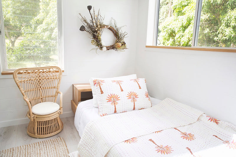 Peachy Palm Kantha Quilt (SINGLE-DOUBLE)