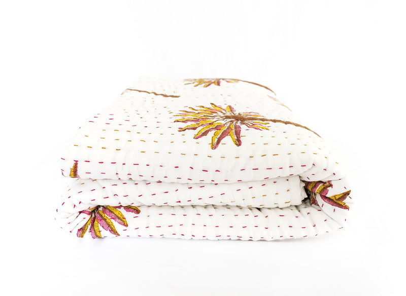 Peachy Palm Kantha Quilt (SINGLE-DOUBLE)