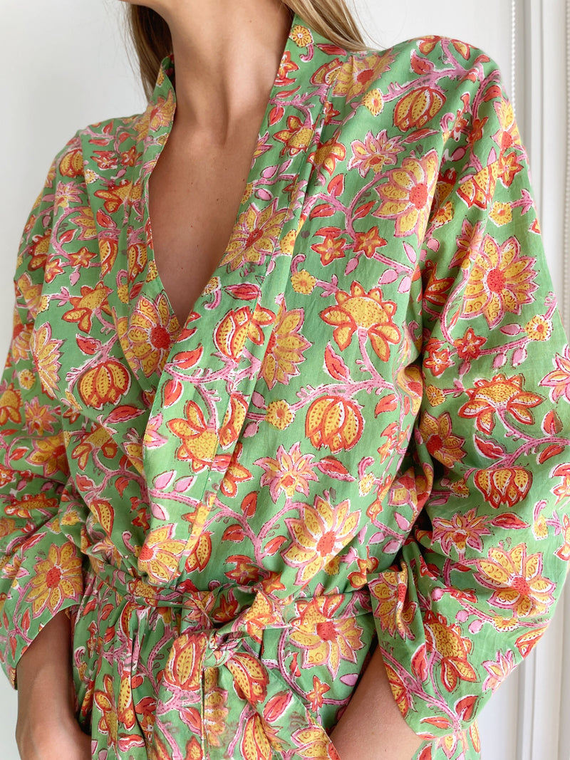 Cotton Robe- Pink + Green Floral (Limited Edition)