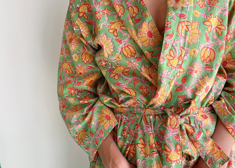 Cotton Robe- Pink + Green Floral (Limited Edition)