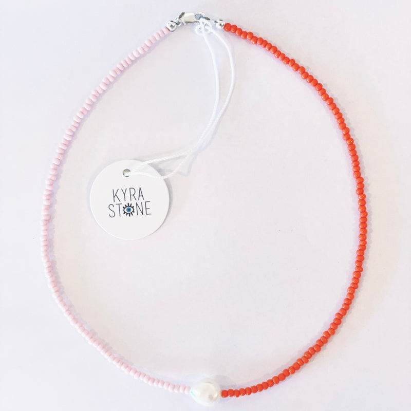 Kyra Stone- Single Pearl necklace Half/Half beads