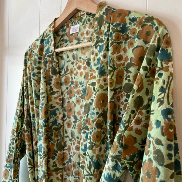 Cotton Robe- Emerald Poppy