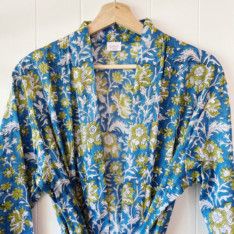 Cotton Robe- Blue/Green Floral (Limited Edition)