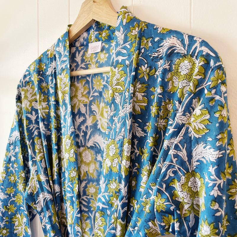 Cotton Robe- Blue/Green Floral (Limited Edition)