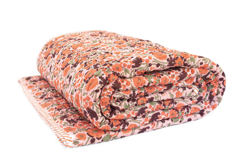 (SECONDS) Sunset Poppy Kantha Quilt (SINGLE/DOUBLE)