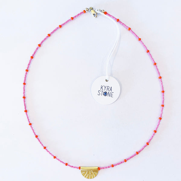 Kyra Stone- Gold disc necklace (Pink)