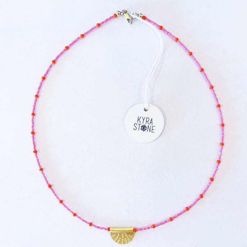 Kyra Stone- Gold disc necklace (Pink)