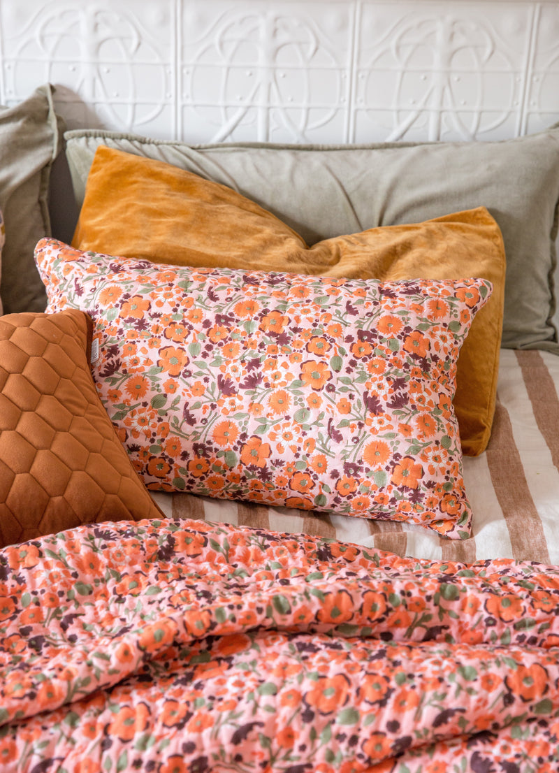Sunset Poppy Kantha Pillow Cover