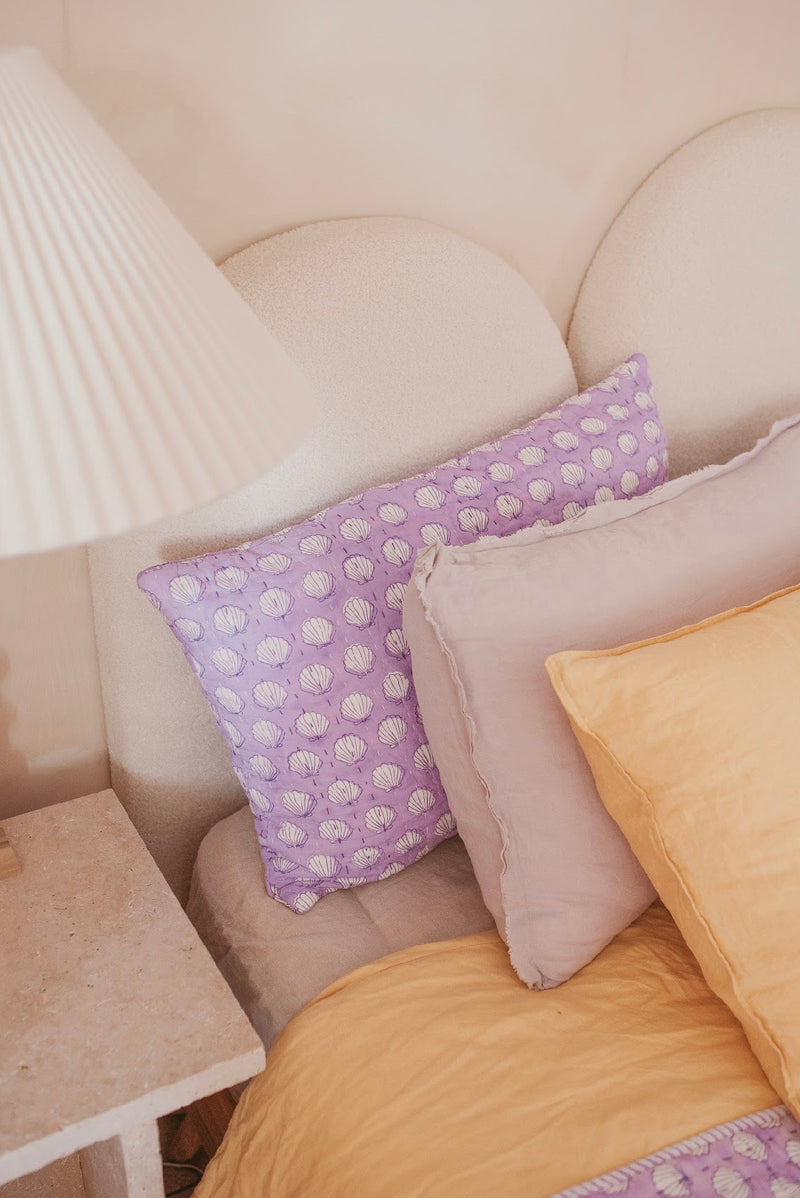 Seashore Kantha Pillow Cover- Lilac