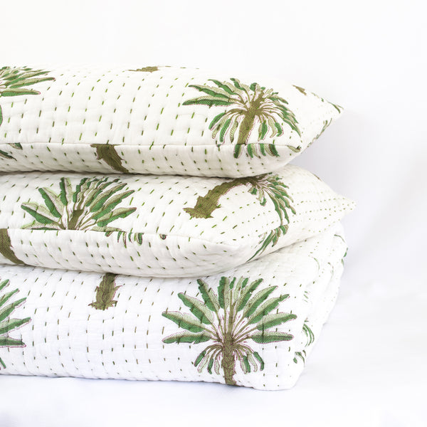 Boho Palm Kantha Pillow Cover